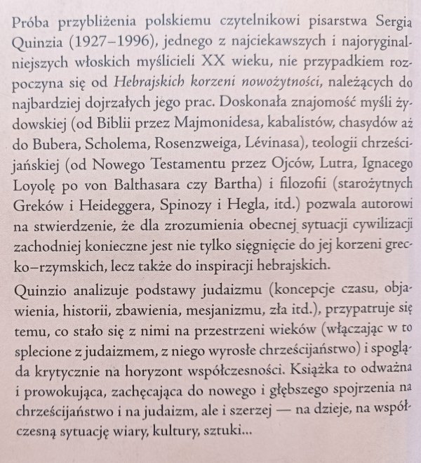 Sergio Quinzio Hebrajskie korzenie nowożytności