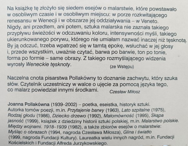 Joanna Pollakówna Weneckie tęsknoty. O malarstwie i malarzach renesansu