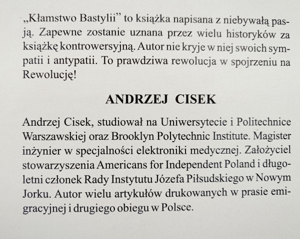 Andrzej Cisek Kłamstwo Bastylii