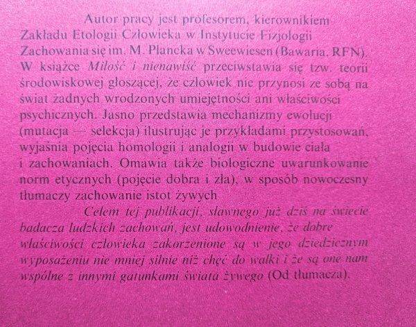 Irenaus Eibl-Eibesfeldt Miłość i nienawiść