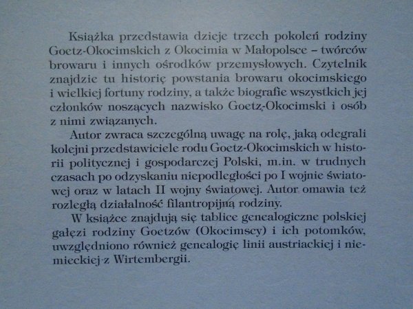 Jan Marian Włodek • Goetz-Okocimscy. Kronika rodzinna 1590-2000