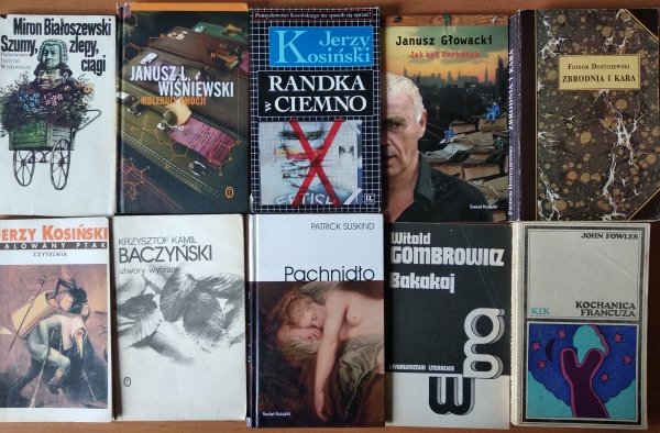 Literatura zestaw 10 książek [Dostojewski, Gombrowicz, Kosiński, Suskind, Białoszewski, Baczyński]