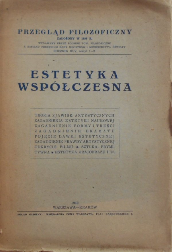 Przegląd filozoficzny 1-2/1949 • Estetyka współczesna. Ingarden, Tatarkiewicz, Wallis
