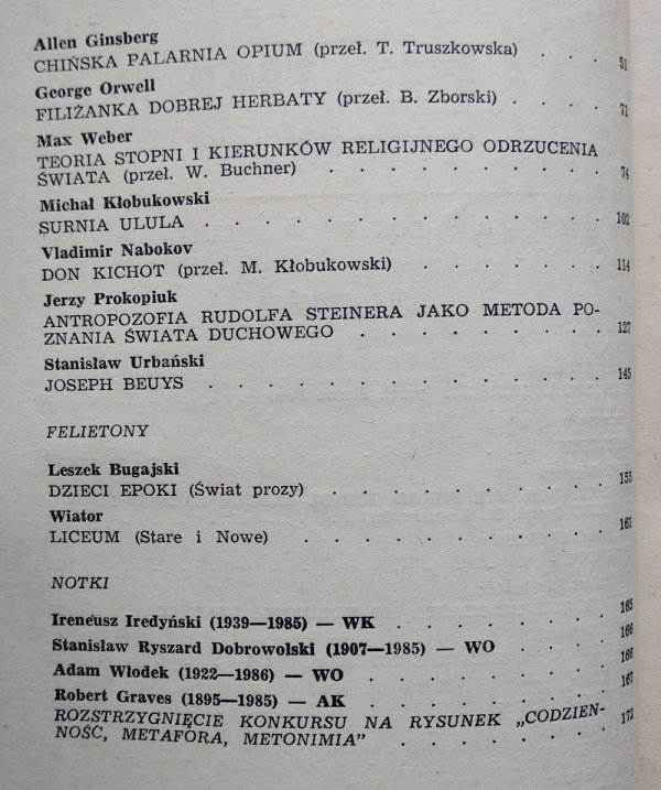 Pismo literacko-artystyczne 2/1986 • Allen Ginsberg, George Orwell, Max Weber, Jerzy Prokopiuk