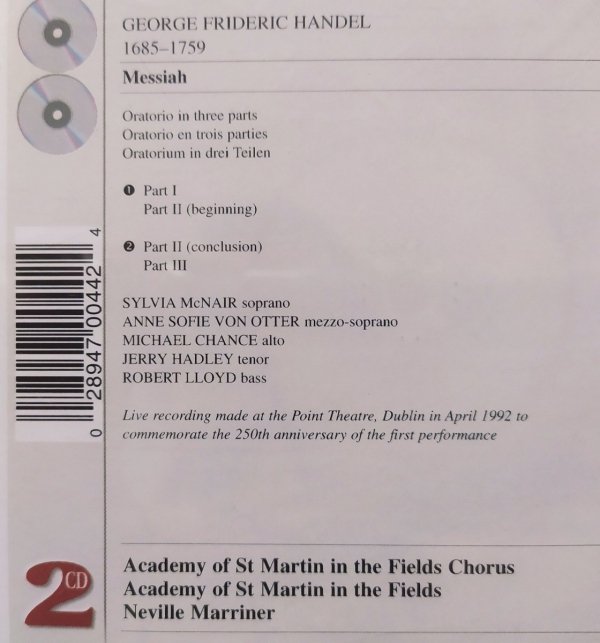 George Frideric Handel, Neville Marriner Messiah 2CD DUO