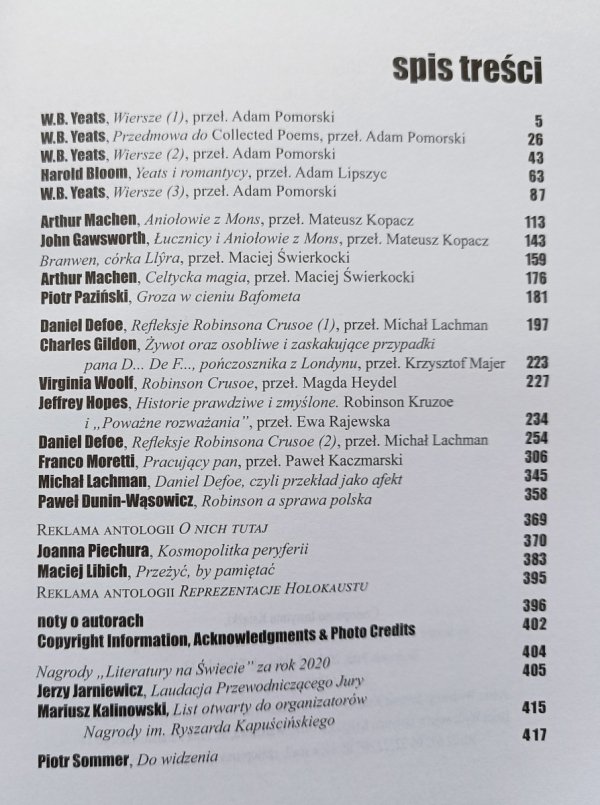 Literatura na Świecie 11-12/2021 Yeats, Machen, Defoe
