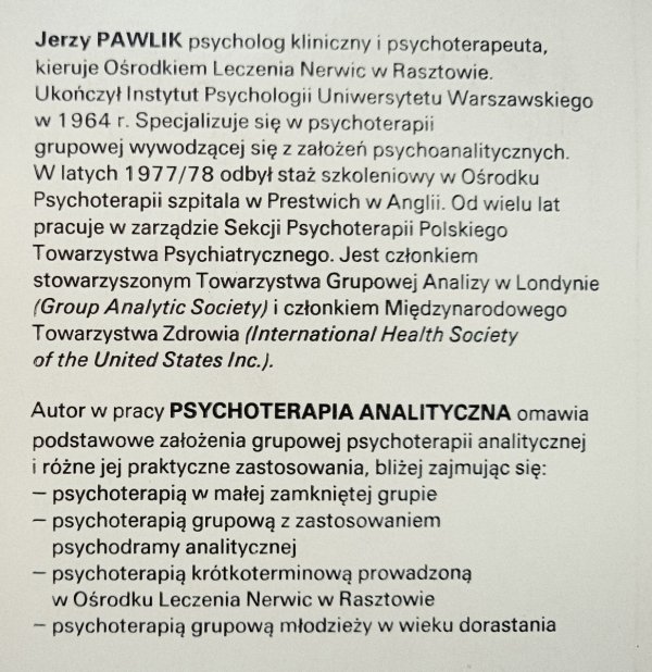 Jerzy Pawlik Psychoterapia analityczna. Formy grupowe