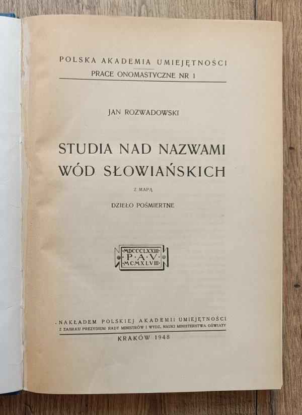 Jan Rozwadowski Studia nad nazwami wód słowiańskich