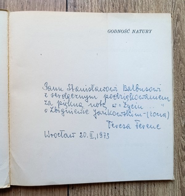 Teresa Ferenc Godność natury [dedykacja Teresy Ferenc]