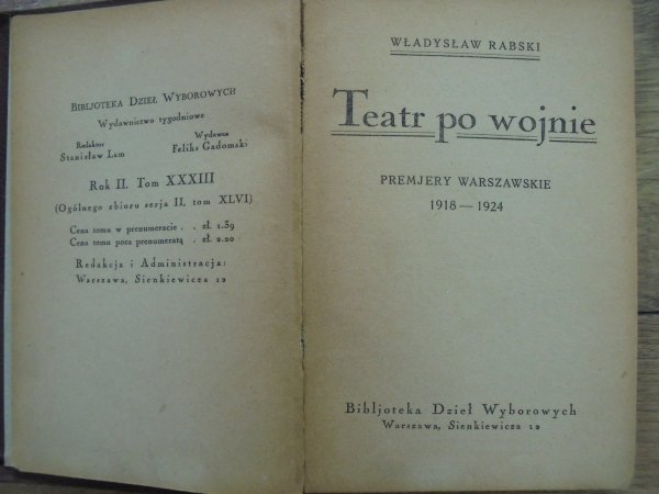 Władysław Rabski • Teatr po wojnie. Premiery warszawskie 1918-1924