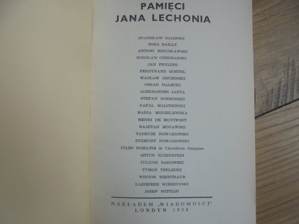 praca zbiorowa • Pamięci Jana Lechonia [Jan Lechoń, Londyn 1958]