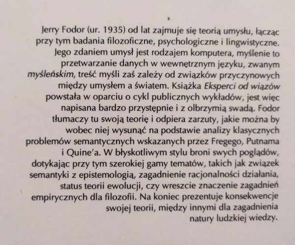 Jerzy A. Fodor Eksperci od wiązów. Język myśleński i jego semantyka