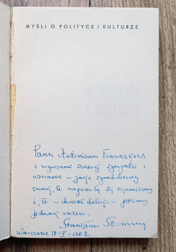 Stanisław Stomma Myśli o polityce i kulturze / dedykacja autorska