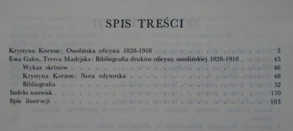red. Krystyna Korzon • Druki Oficyny Ossolińskiej 1828-1918