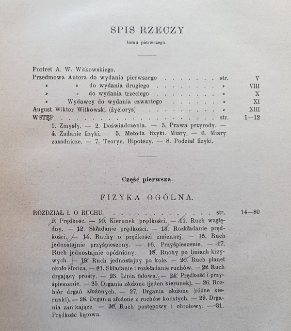 August Witkowski Zasady fizyki  tom 1. / 1915