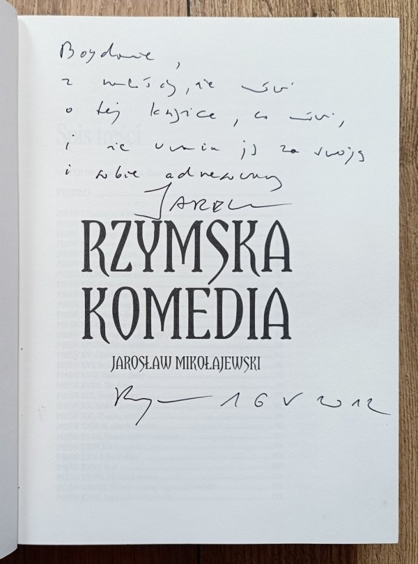 Jarosław Mikołajewski Rzymska komedia / dedykacja autorska