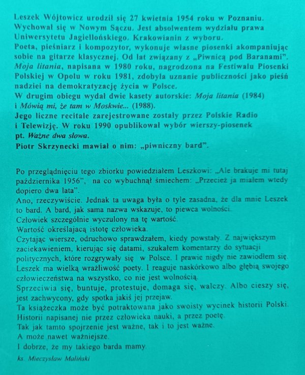 Leszek Wójtowicz Moja litania / dedykacja autorska