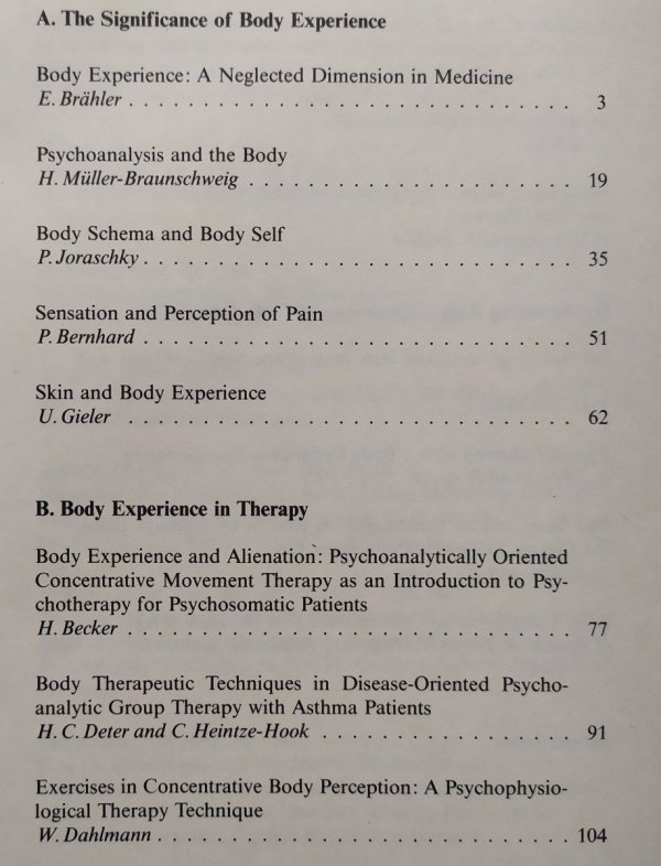 Ed. Elmar Brahler • Body Experience. The Subjective Dimension of Psyche and Soma Contributions to Psychosomatic Medicine