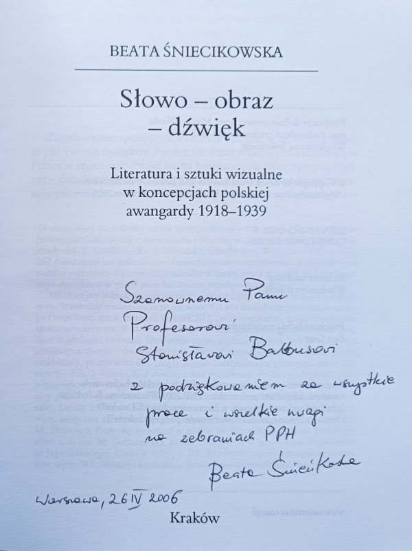 Beata Śniecikowska Słowo-obraz-dźwięk. Literatura i sztuki wizualne w koncepcjach polskiej awangardy 1918-1939