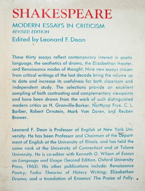 Shakespeare. Modern Essays in Criticism