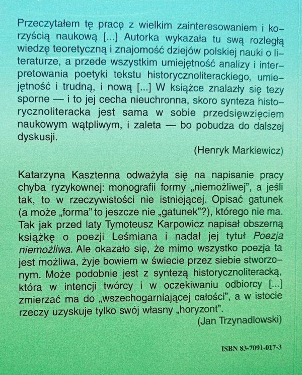 Katarzyna Kasztenna Z dziejów formy niemożliwej