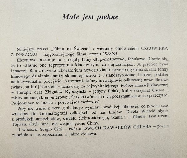 Film na świecie 371 1989 Kino tajwańskie, animacja, Sergio Citti