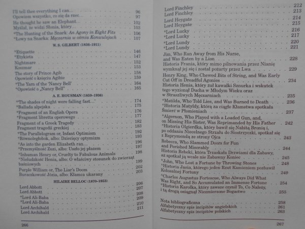 Edward Lear, Lewis Carroll, W.S.Gilbert, A.E.Housman, Hilaire Belloc 44 opowiastki. Tłumaczył Stanisław Barańczak