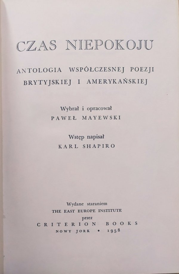 Czas niepokoju. Antologia współczesnej poezji brytyjskiej i amerykańskiej