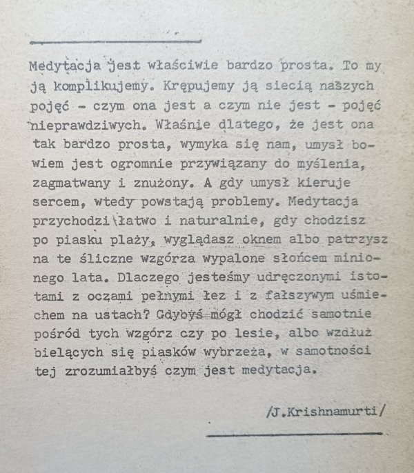 Jiddu Krishnamurti O medytacji