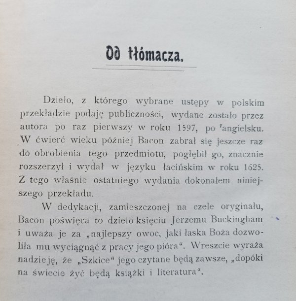 Francis Bacon Szkice polityczno-etyczne serja 1 / 1909