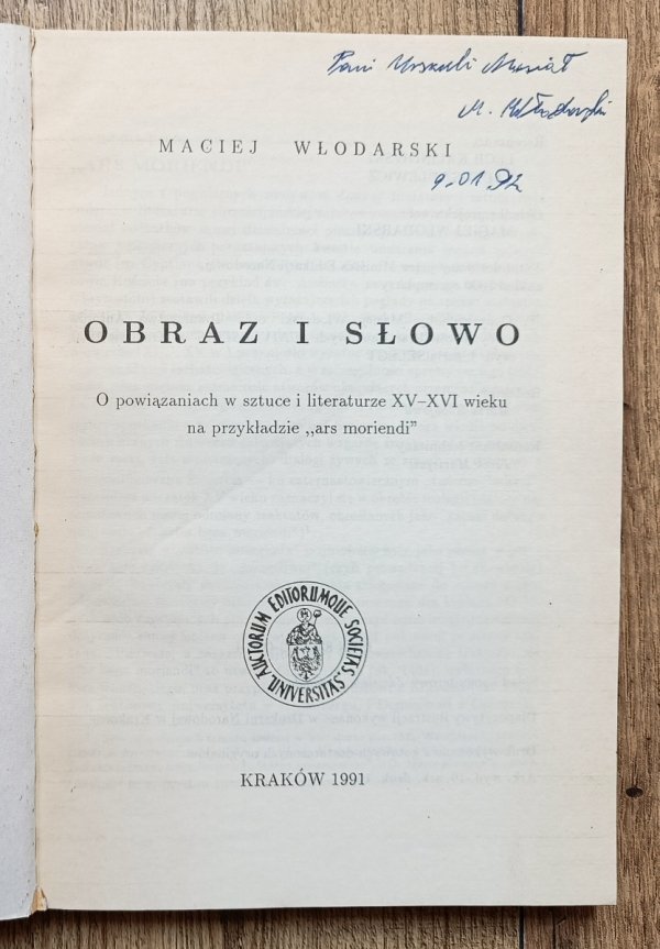 Maciej Włodarski Obraz i słowo [dedykacja autorska]