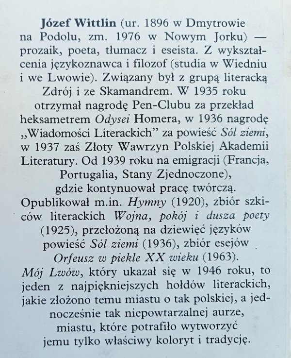 Józef Wittlin Mój Lwów