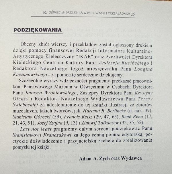 Oświęcim-Brzezinka w wierszach i przekładach Adama Zycha