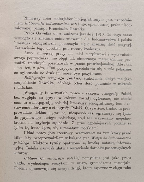 Jan St. Bystroń Bibliografia etnografii polskiej / 1929