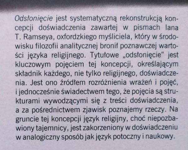 Zbigniew Bomert Odsłonięcie. Epistemologiczne podstawy filozofii języka religijnego w poglądach Iana T. Ramseya