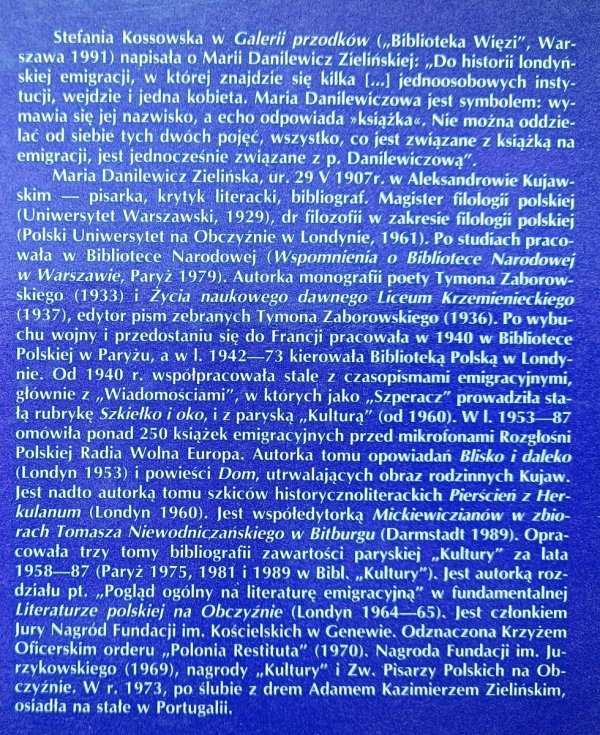 Maria Zielińska Danilewicz Szkice o literaturze emigracyjnej