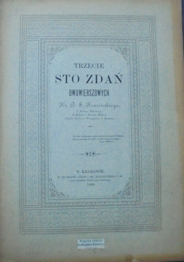 Adam Stanisław Krasiński Trzecie sto zdań dwuwierszowych [1890]