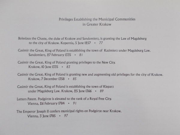 Przywileje ustanawiające gminy miejskie wielkiego Krakowa XIII-XVIII wiek