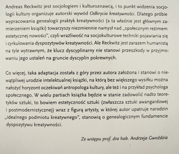 Andreas Reckwitz Odkrycie kreatywności. O procesie społecznej estetyzacji