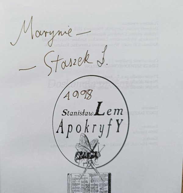Stanisław Lem Apokryfy [dedykacja Stanisława Lema]