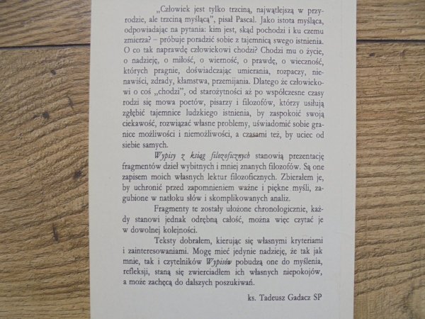 Tadeusz Gadacz • O życiu. O śmierci. Wypisy z ksiąg filozoficznych
