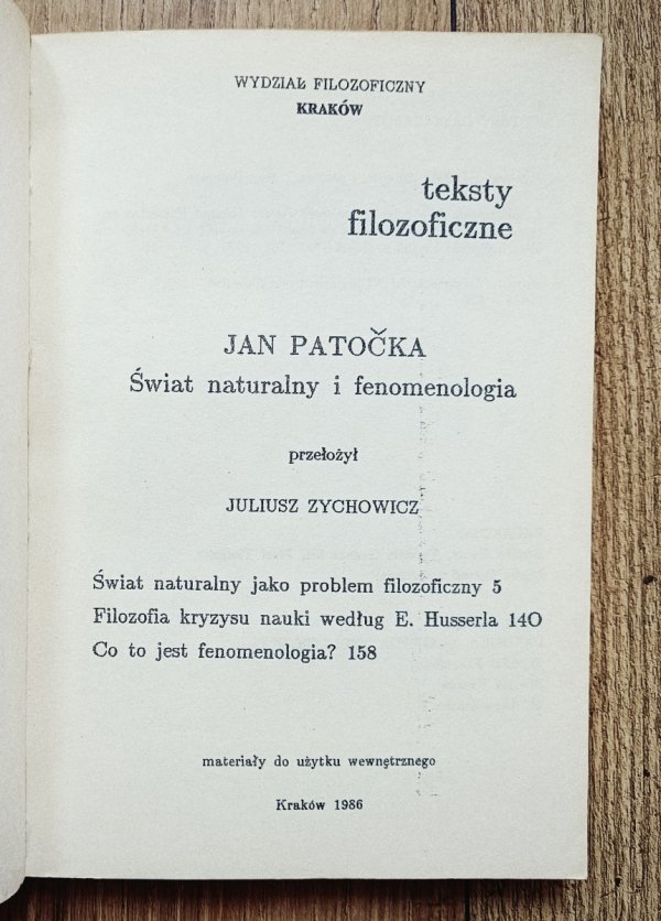 Jan Patocka Świat naturalny a fenomenologia