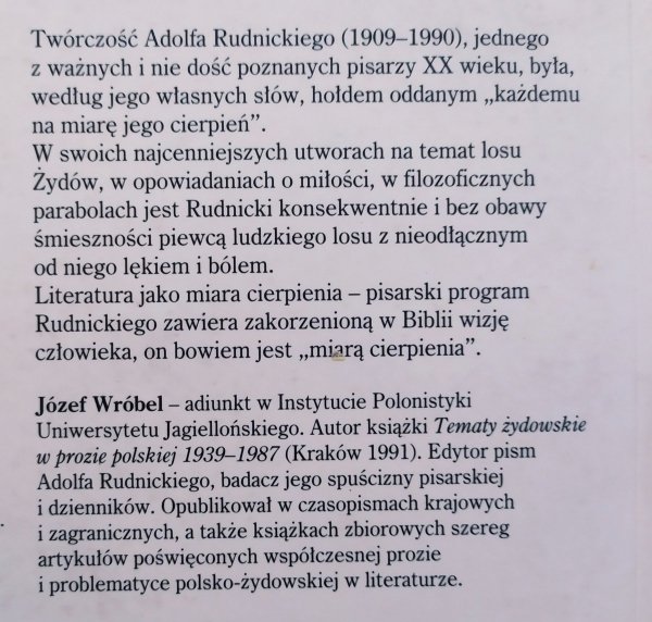 Józef Wróbel Miara cierpienia. O pisarstwie Adolfa Rudnickiego