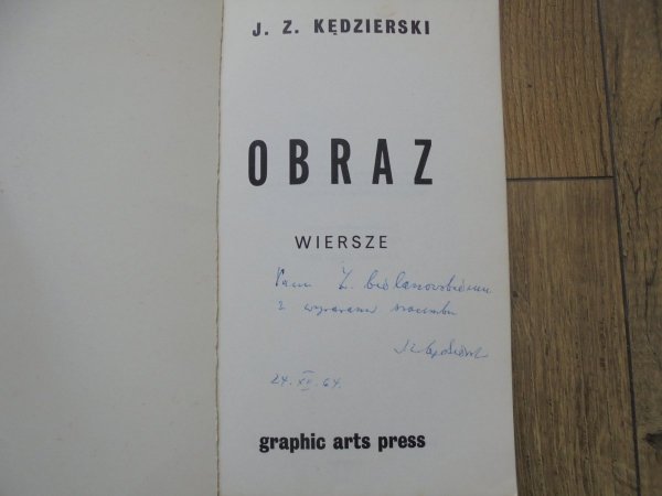 Jerzy Zdzisław Kędzierski • Obraz. Wiersze [dedykacja autorska]