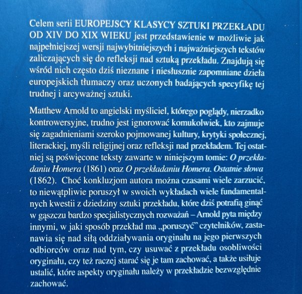 Matthew Arnold O przekładaniu Homera