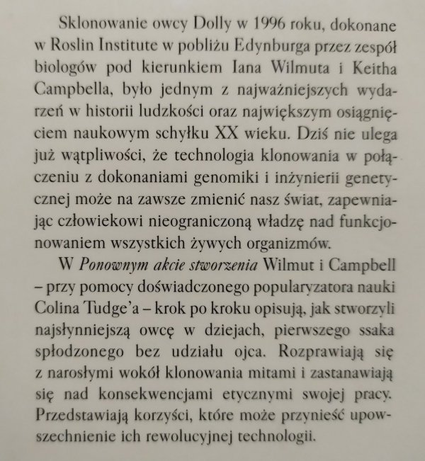 Ponowny akt stworzenia. Dolly i era panowania nad biologią