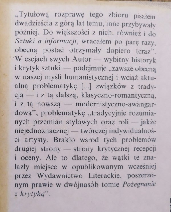 Mieczysław Porębski Sztuka a informacja