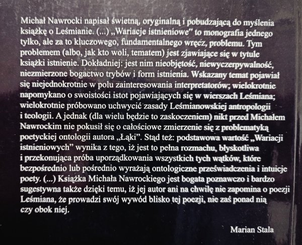 Michał Nawrocki Wariacje istnieniowe. O ontologii poetyckiej Bolesława Leśmiana