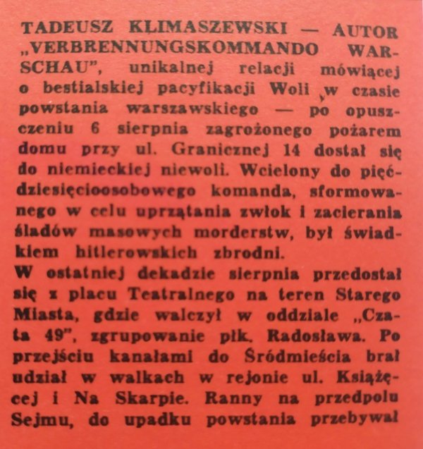 Tadeusz Klimaszewski Verbrennungs-kommando Warschau