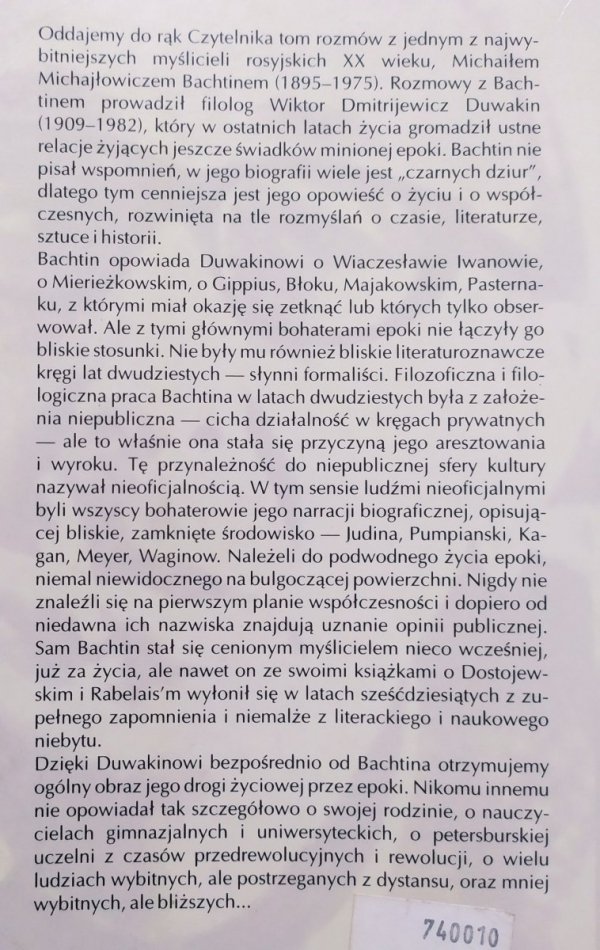 Wiktor Duwakin Rozmowy z Michaiłem Bachtinem